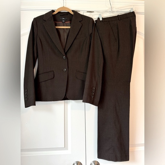 H&M Two Piece Set Brown Pinstripe Pantsuit Blazer and Pants EUC Vintage … - Picture 1 of 14